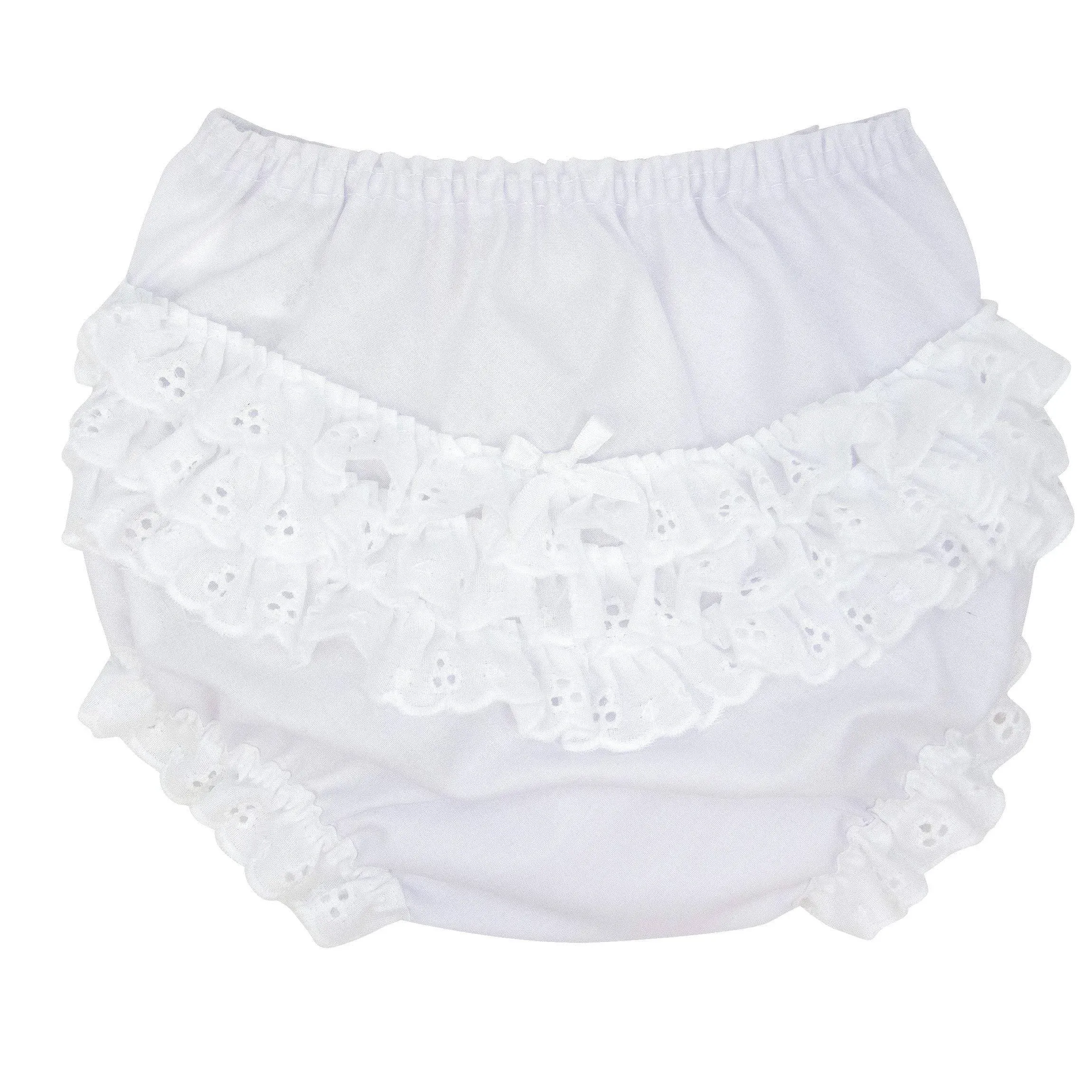 Christening Day Baby Girls White Batiste Rumba Diaper Cover Bloomers