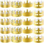 SIQUK 28 Pieces Gold Paper Party King Crown