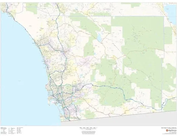 San Diego County, California - 48" x 36" Laminated Wall Map