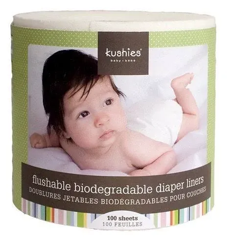 Kushies 100 Sheets, Flushable & Fully Biodegradable Diaper Liners