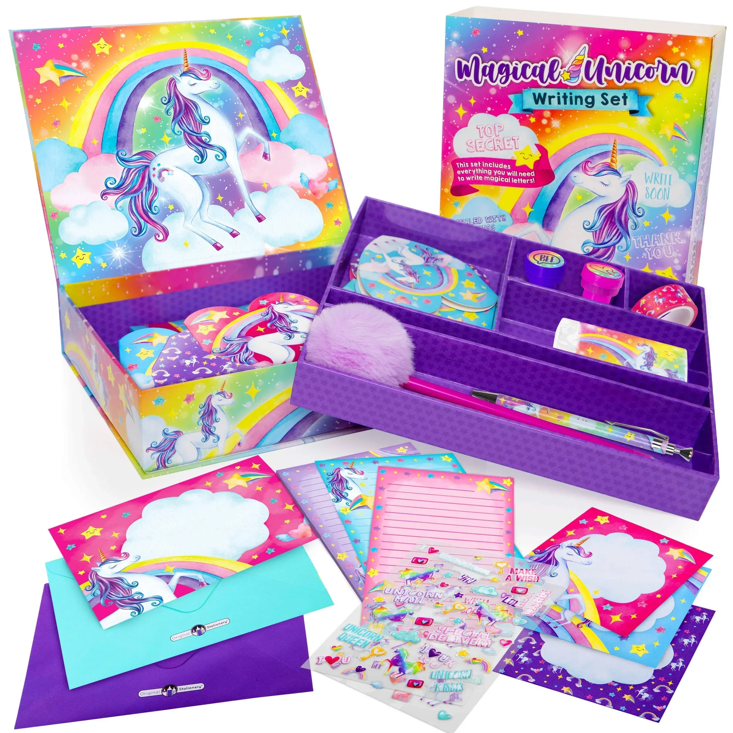 Original Stationery 45-Piece Unicorn Letter Writing Set, Stationery Set for Girls with Stickers and Stampers, Fun Unicorn Gifts for Girls Ages 10-12, Magical Christmas and Thanksgiving Gift