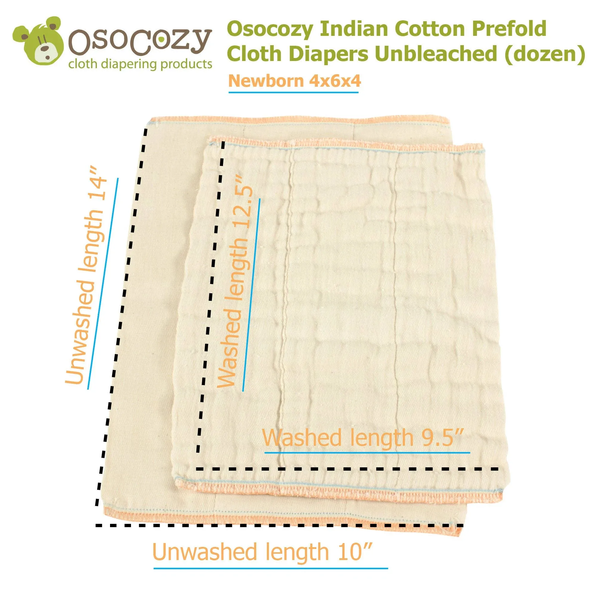 OsoCozy Unbleached Prefold Newborn 4x6x4