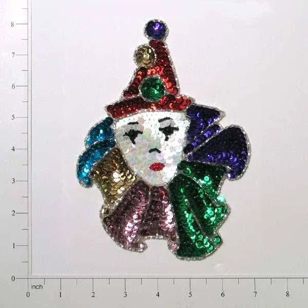 Mardi Gras Mime Beaded Sequin Applique 8" x 5 1/2" - Multi Colors