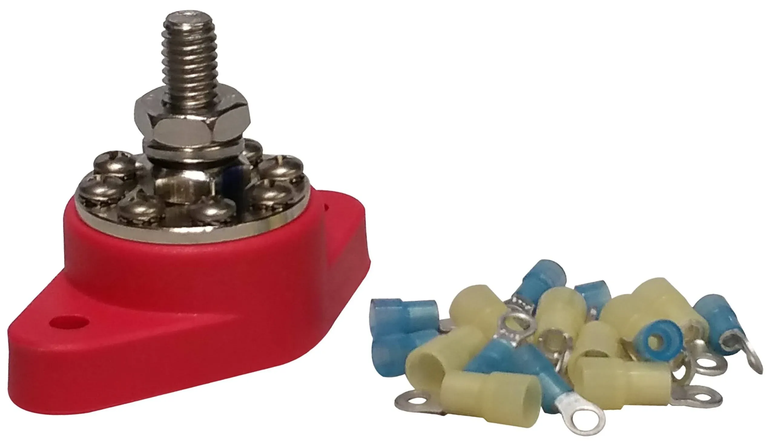 3/8&#034; Red Distribution Stud Junction Post -8 Terminal Block- Buss Bar Kit