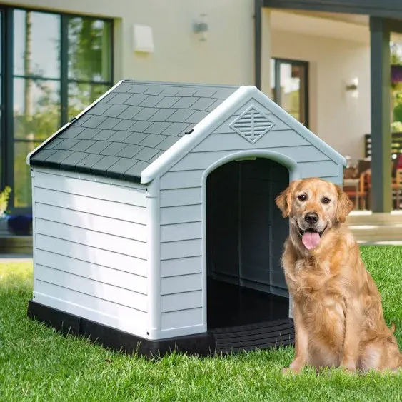 YITAHOME 41&#039;&#039; Large Plastic Dog House Outdoor Indoor Doghouse Puppy Shelter W...