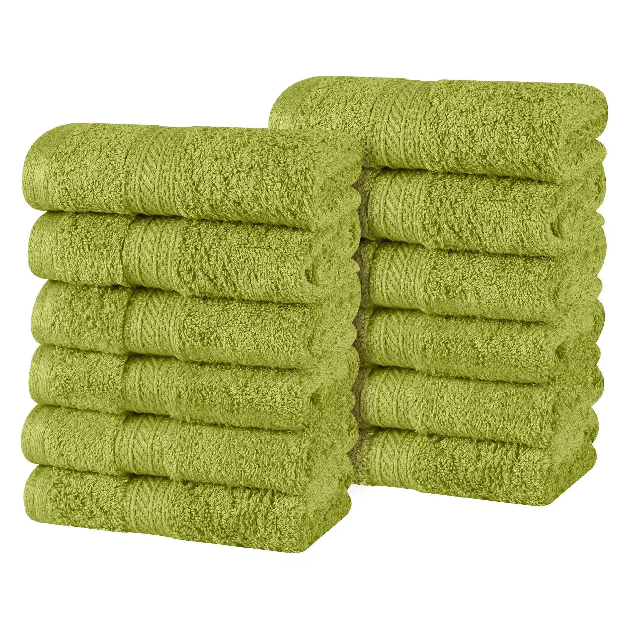 Superior Atlas Cotton Luxury Face Towels, Washcloth Set, Heavyweight, Bathroom Accessories, Kitchen Basics, Spa, Salon, Hotel, Resort, Thick, Ultra-Plush, Highly-Absorbent, Face Towel, Green Essence