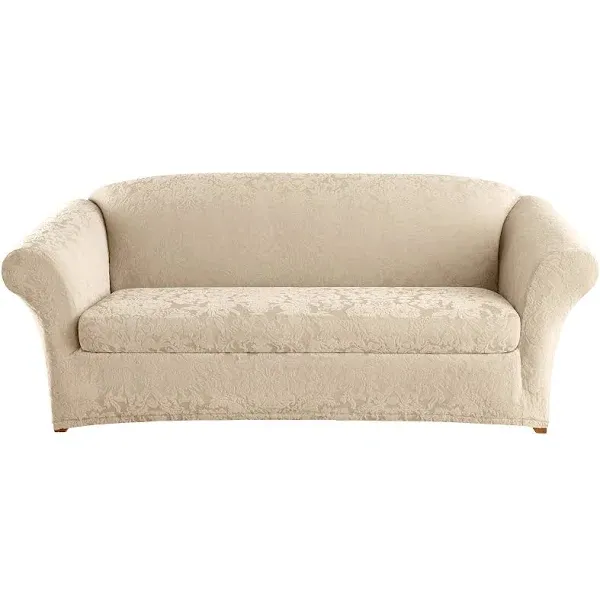 Stretch Jacquard Damask Sofa Slipcover Oyster - Sure Fit