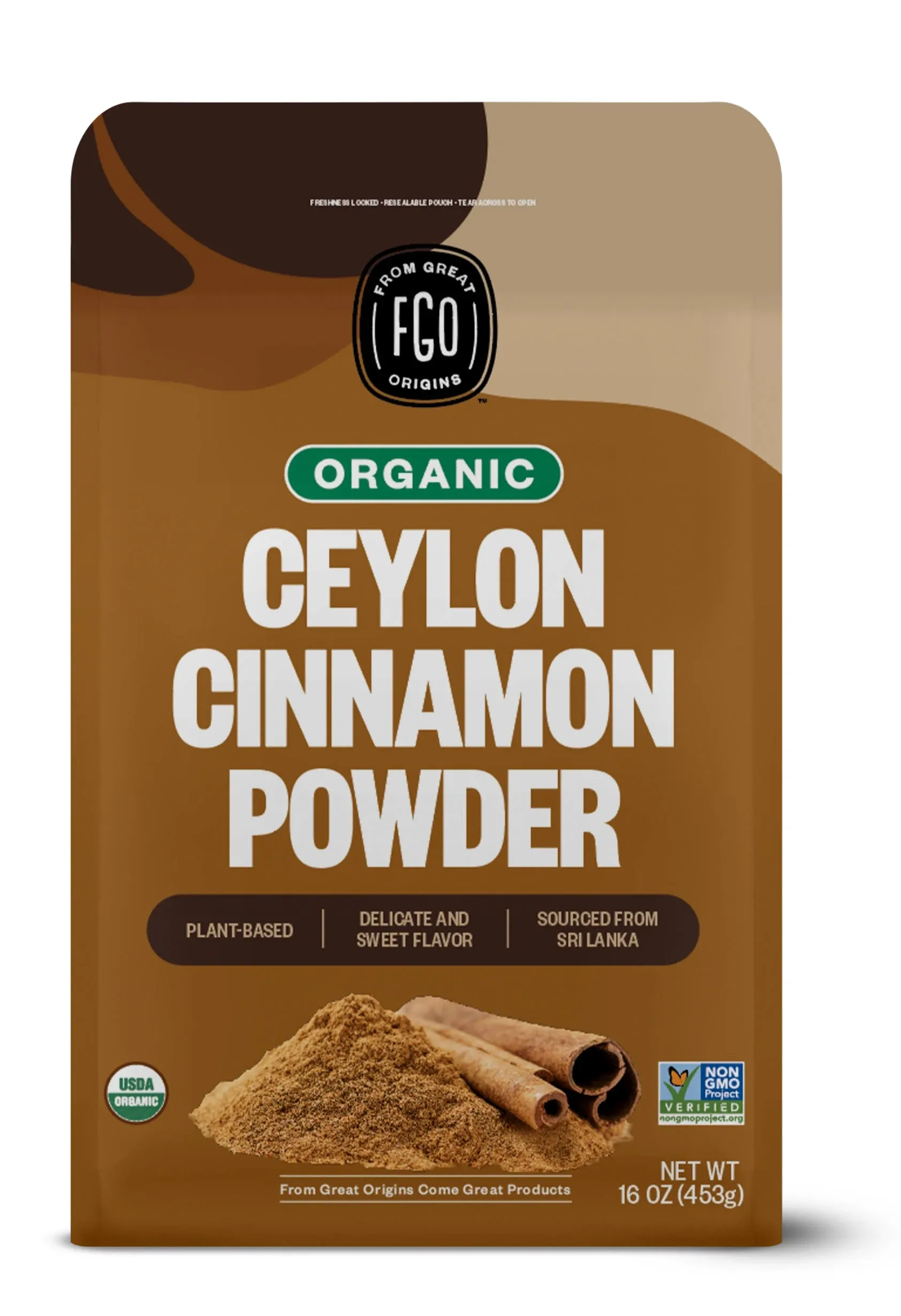 FGO Organic Ceylon Cinnamon Powder, 100% Raw from Sri Lanka, 16oz (Pack of 1)