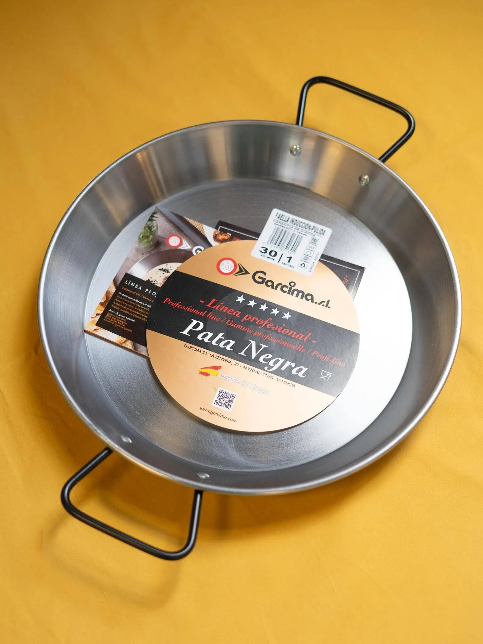 Garcima Polished Steel Professional Paella Pan 30cm for Ceramic, Induction & AGA Hobs