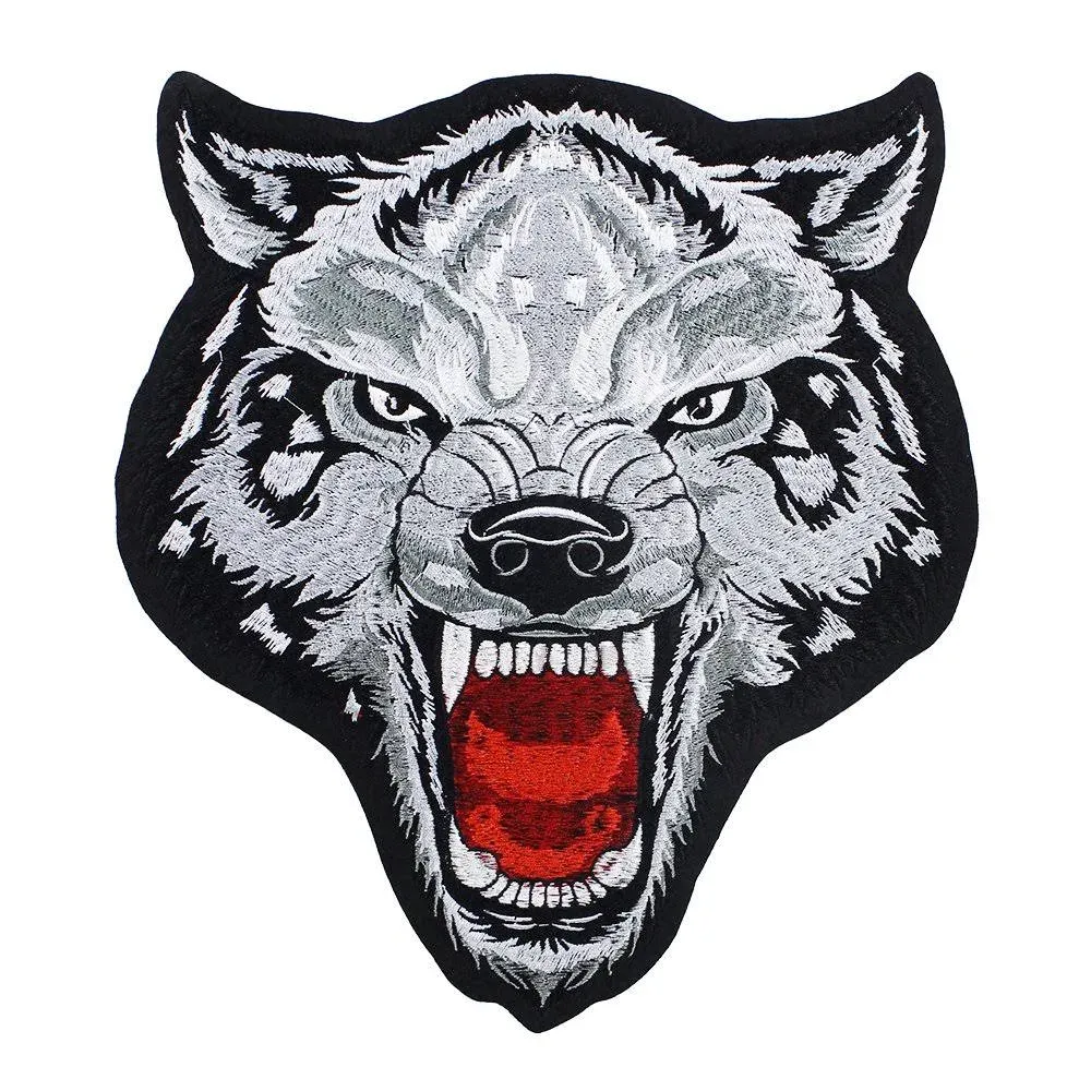 Large Wolf Head Embroidery Patches Applique Iron on Badges Scrapbooking for ...