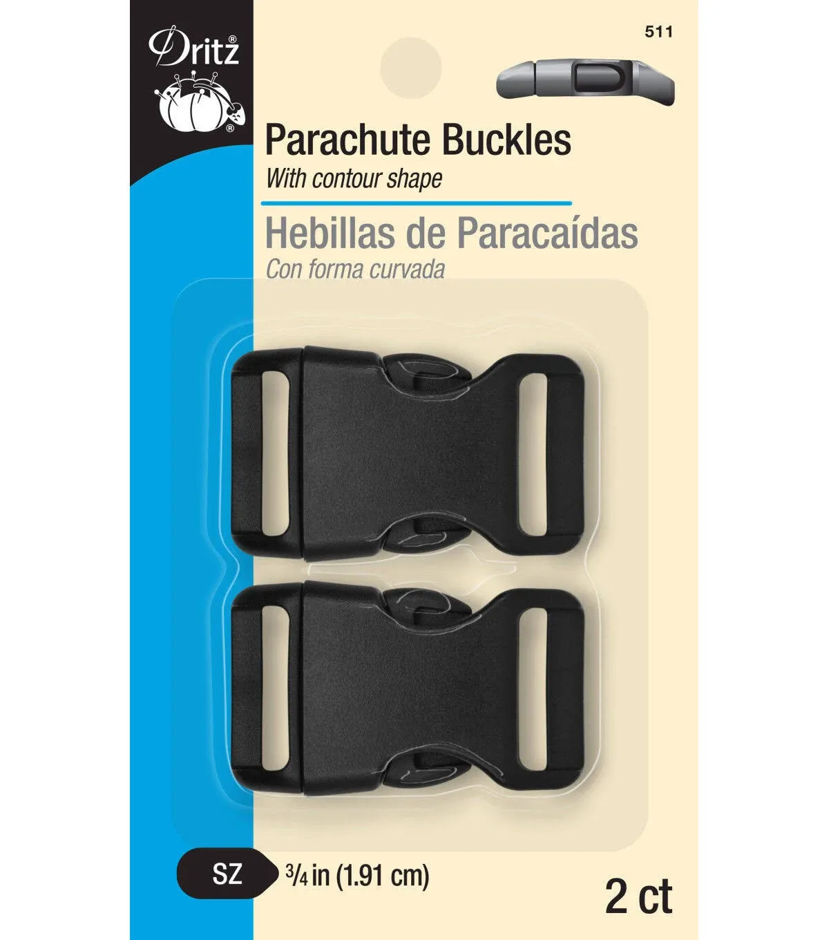 3/4" Parachute Buckles, Black, 2 pc