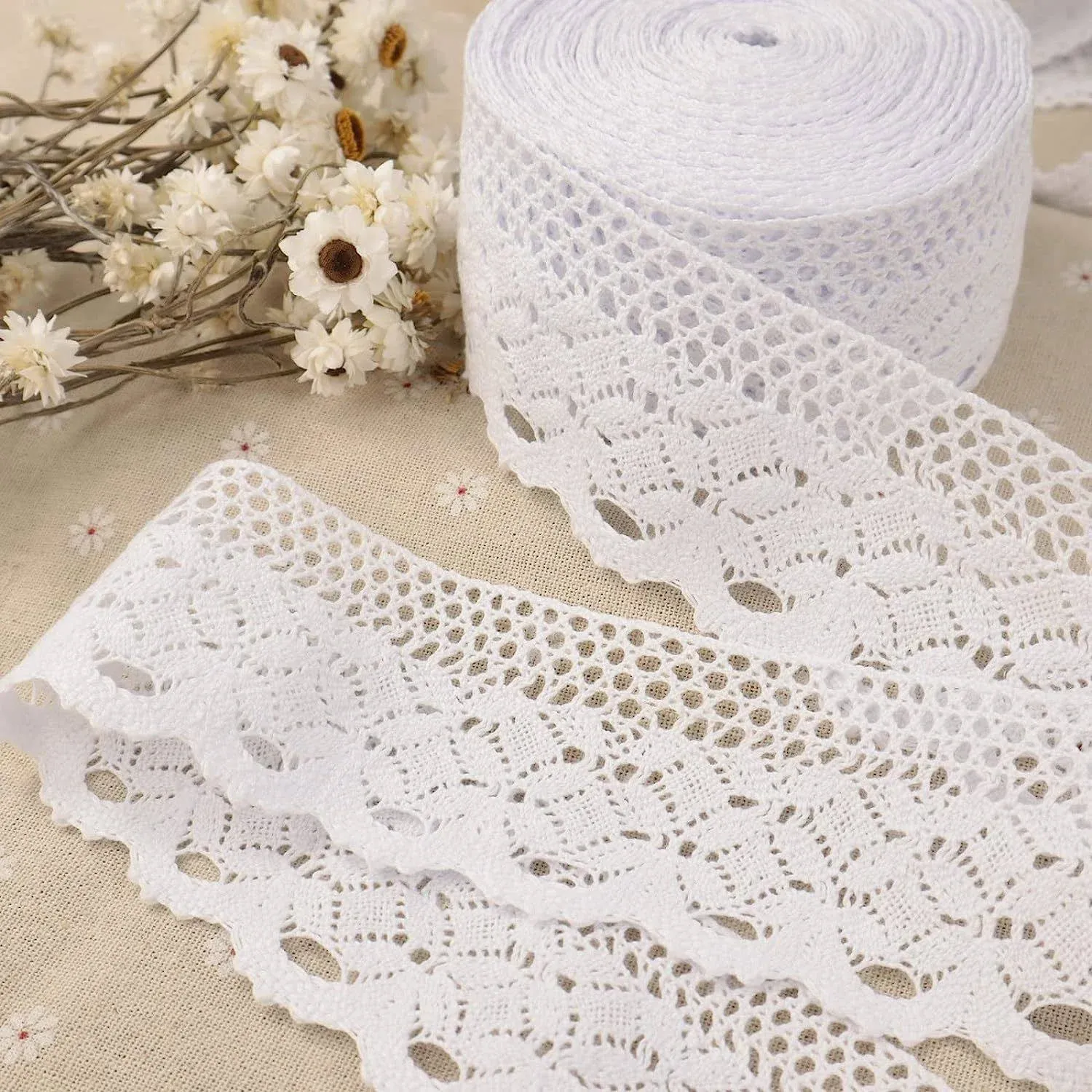 White Lace Ribbon 11 Yards Cotton Lace Trim Crochet Sewing Lace for Crafts, Gift