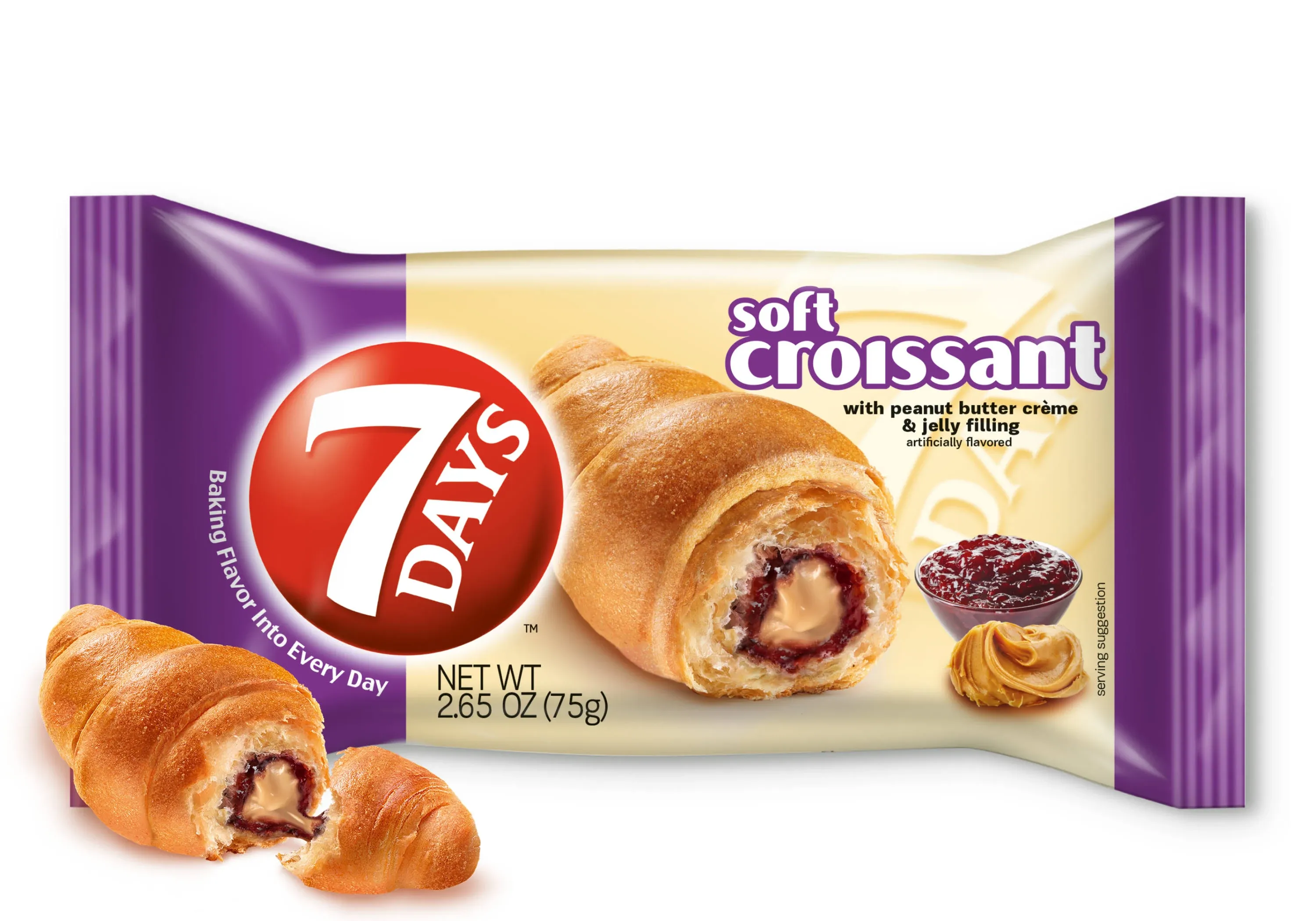 7Days Soft Croissant, Peanut Butter Jelly Filling, On The Go PB&J Lunch, Non-GMO (Pack of 24)