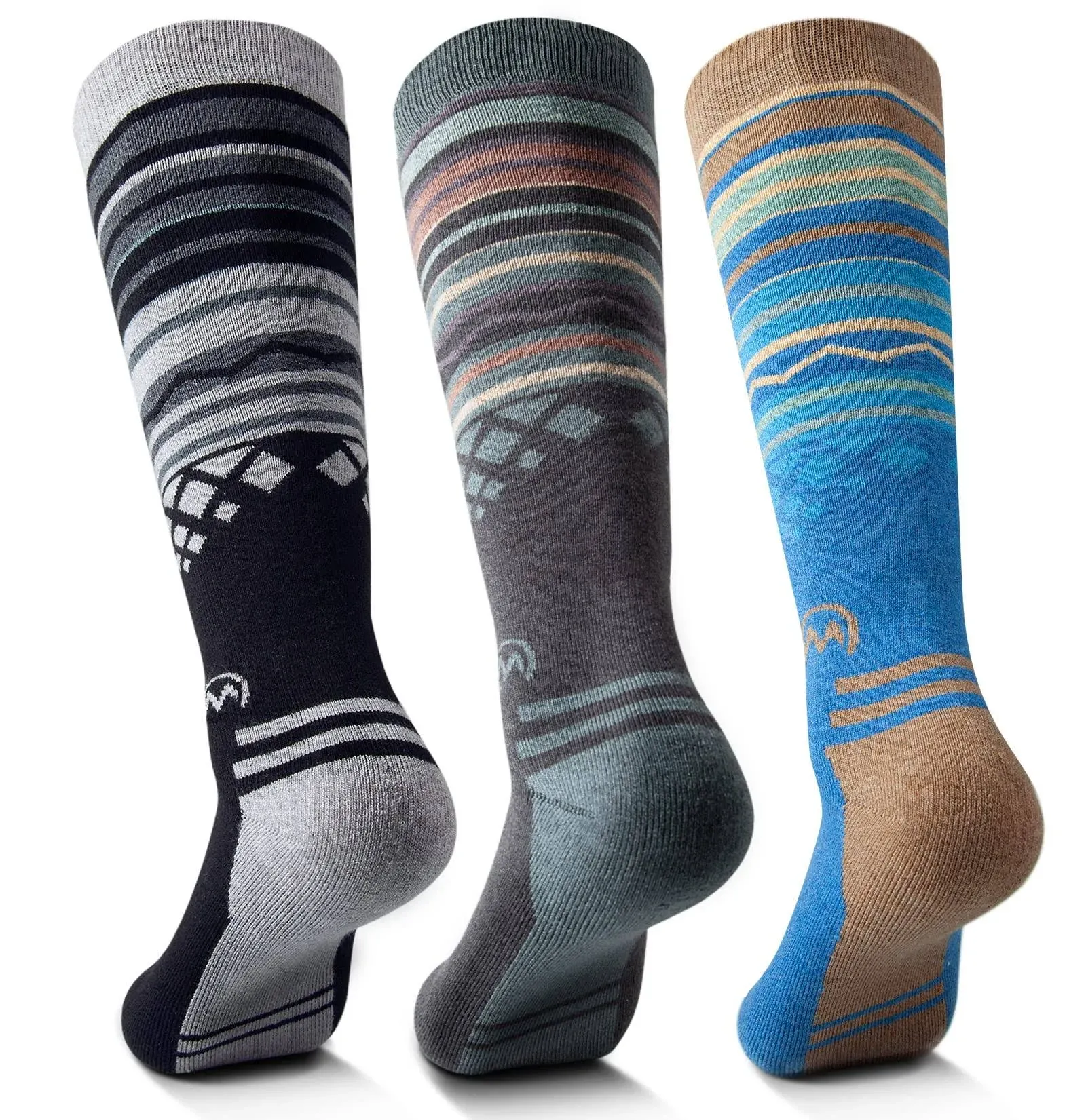 Merino Wool Ski Socks, Black+Grey+Blue / L/XL (3-Pair Pack)