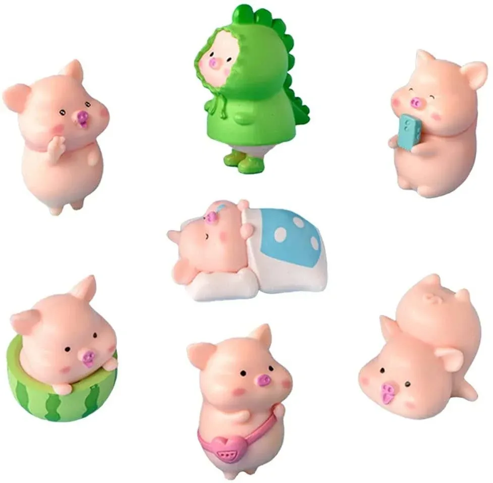 MAOMIA 7 Pcs Pink Pig Figure Animal Toys Set Cake Topper, Micro Landscape Decor ...