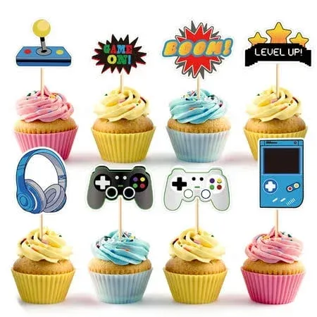 Mity Rain 64pcs Video Game Cupcake Toppers, 8 Styles Gamer Cupcake Picks Gamepad ...