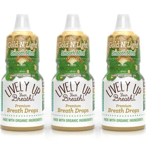 Lively Up Your Breath - Gold N ‘Light Mint liquid breath freshener, great taste, potent lighter milder feel, restorative, cleansing, honey based, 3pk – 8 ml FL. OZ