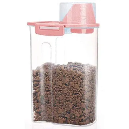 Pet Food Storage Container with Graduated Cup and Seal Buckles Food Dispenser for Dogs Cats (Pink)