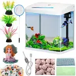 Glass Fish Tank 2.3 Gallon Aquarium Starter Kit Small Betta 2.3 Gallon-Black