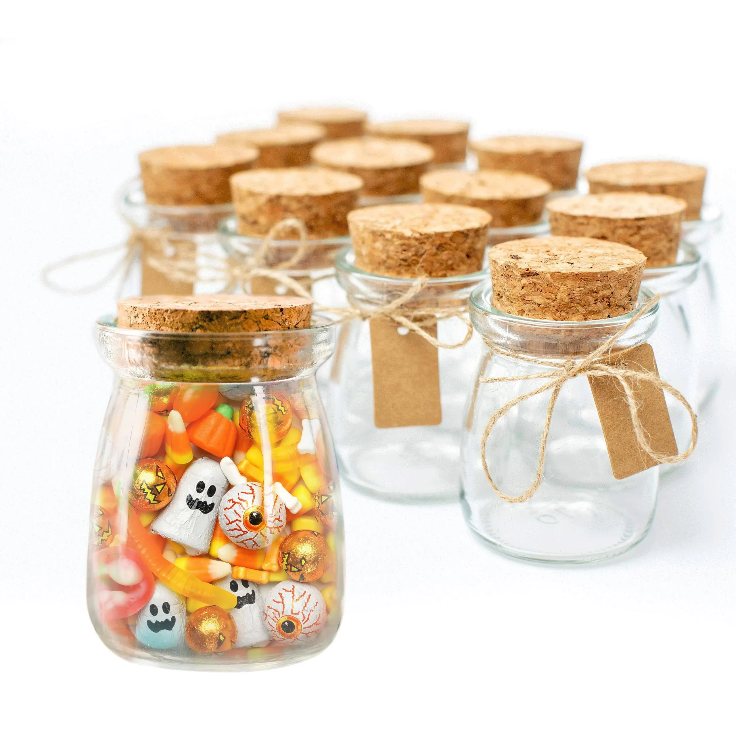 Small Glass Jars with Lids - Set of 12 Jars w/ 20 Labels and 15ft of Twine fo...