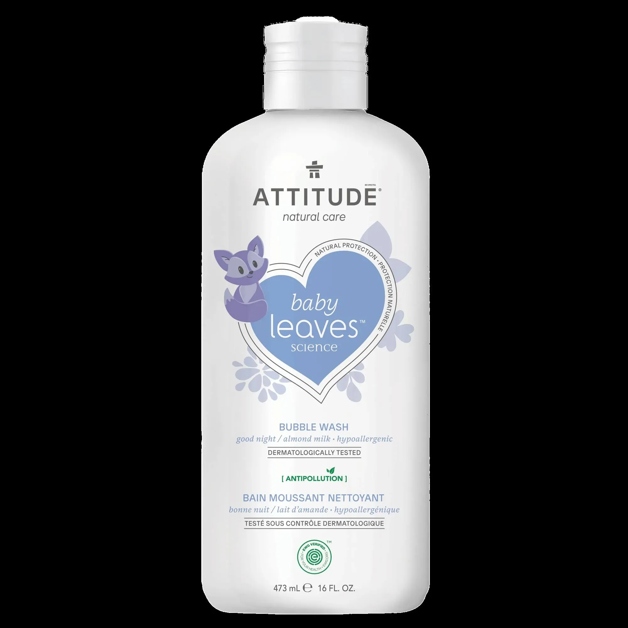 ATTITUDE Bubble Body Wash for Baby, EWG Verified, Dermatologically Tested, Plant and Mineral-Based, Vegan, Sweet Almond, 16 Fl Oz