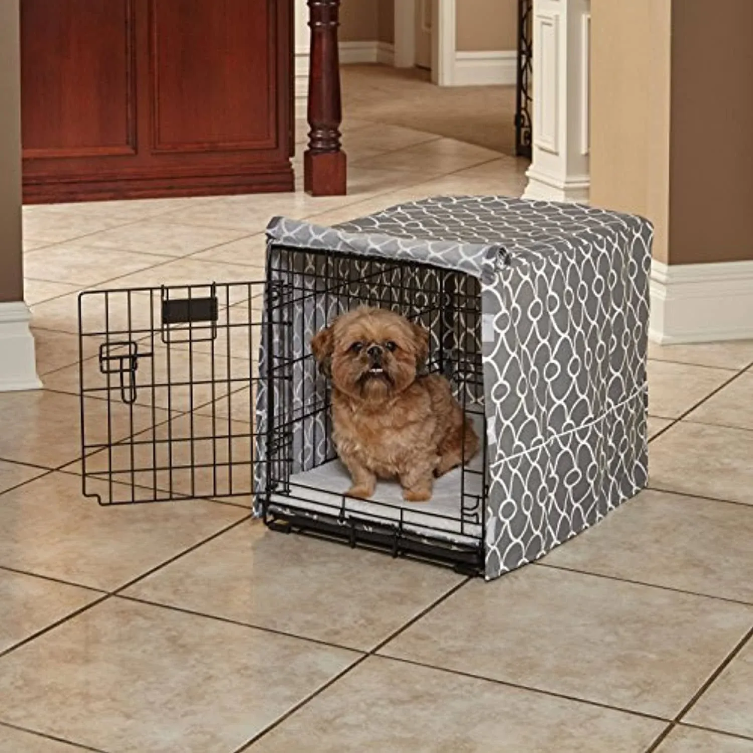 Midwest Homes for Pets CVR24T-GY Dog Crate Cover, Gray Geometric Pattern, 24&#034;