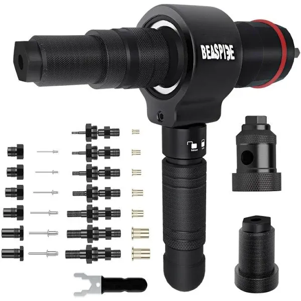 Beaspire Cordless Drill Electric Rivet Gun Adapter, 2-in-1 Rivet Nut Adapter Kit with 7 Metric Mandrels, and 6 Sizes of Rivet Heads, 65Pcs Assorted Rivet Nuts, Carrying Case