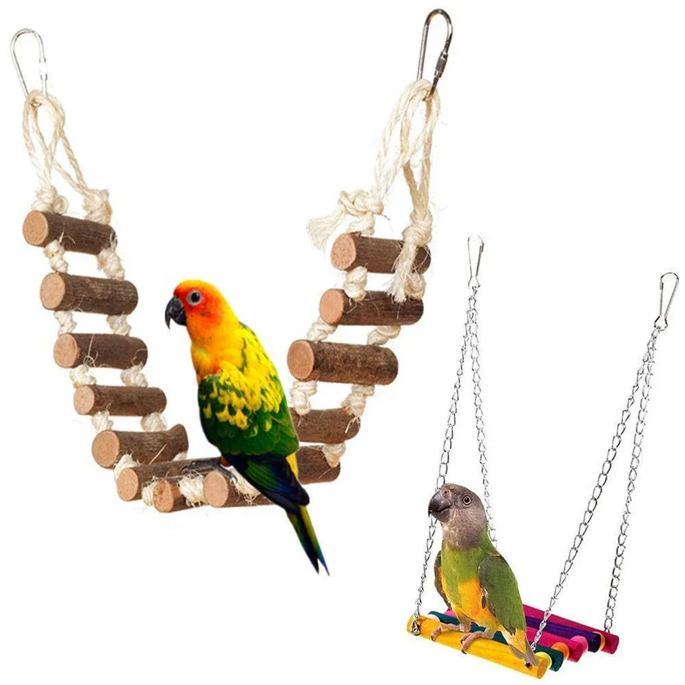 PINVNBY Rope Step Ladder Bridge Bird Toy Cage Hammock Swing  for Parrot Parakeet