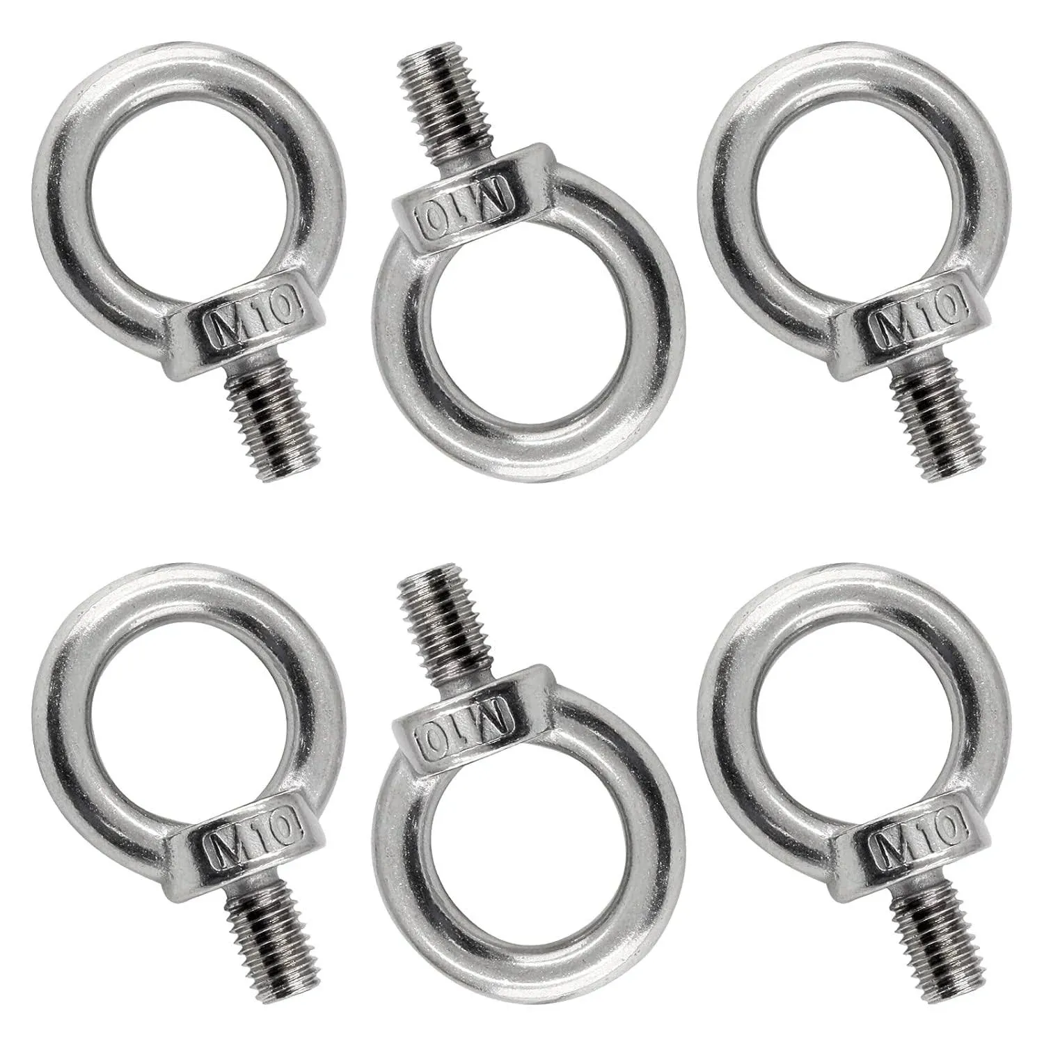 6Pcs M10 Lifting Eye Bolts, 304 Stainless Steel Male Thread Machinery Shoulder Ring Eye Bolt Heavy Duty