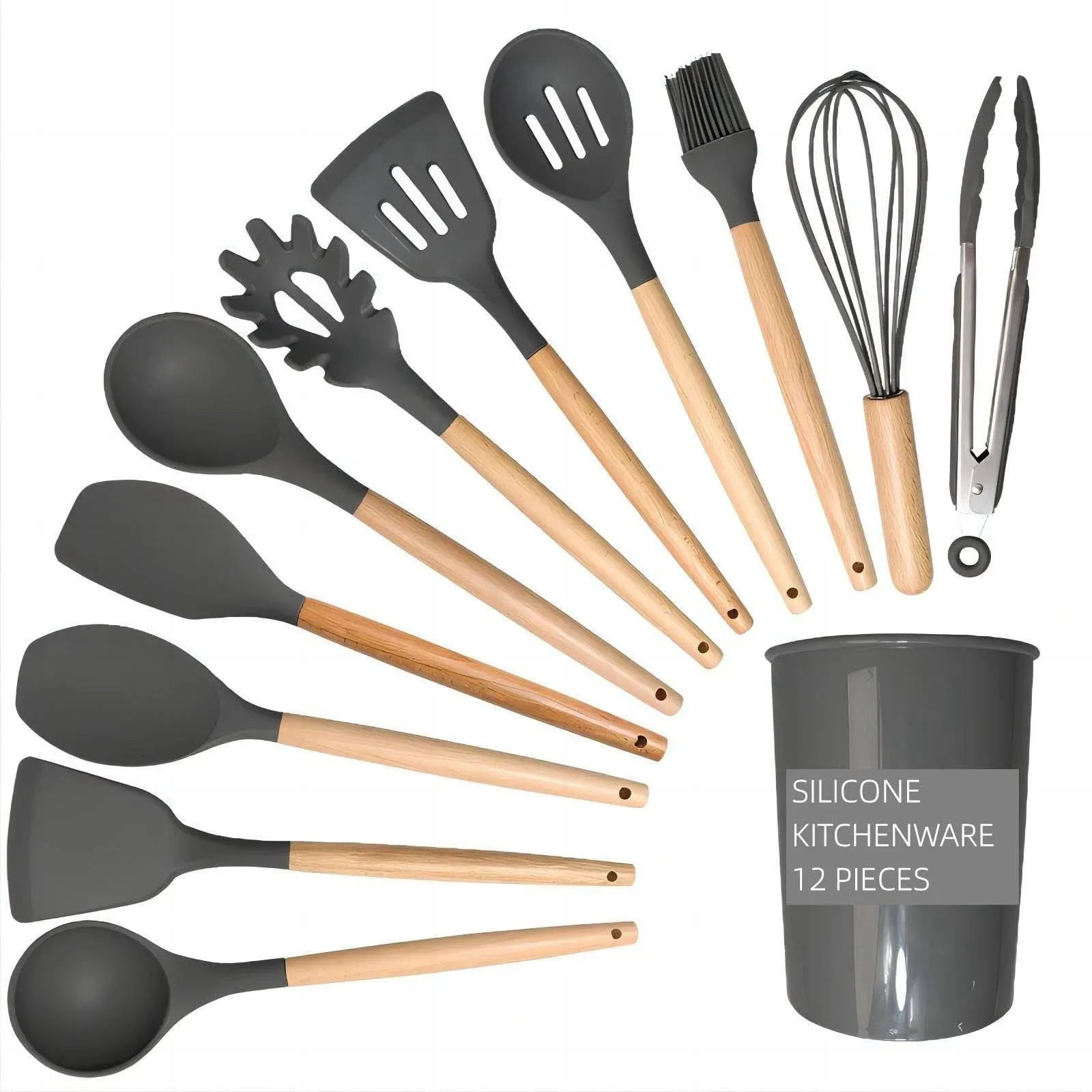 12-Piece Silicone Kitchen Utensil Set, BPA Free Kitchen Utensils Set, Heat ...