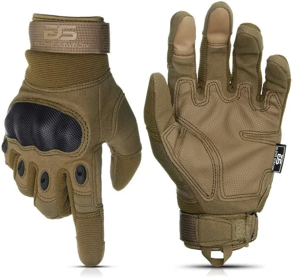 Glove Station The Combat Motorcycle Gloves - Tactical Gloves with Touchscreen for Outdoor Sports, BMX, Dirt Bike and Cycling - Combat Gloves for Airsoft, Paintball and Work - Tan, XL Size