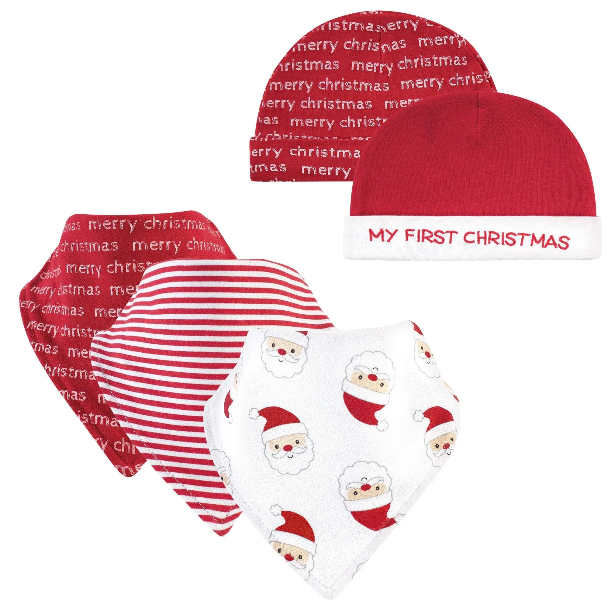 Hudson Baby Cotton Bib and Headband or Caps Set Santa / One Size