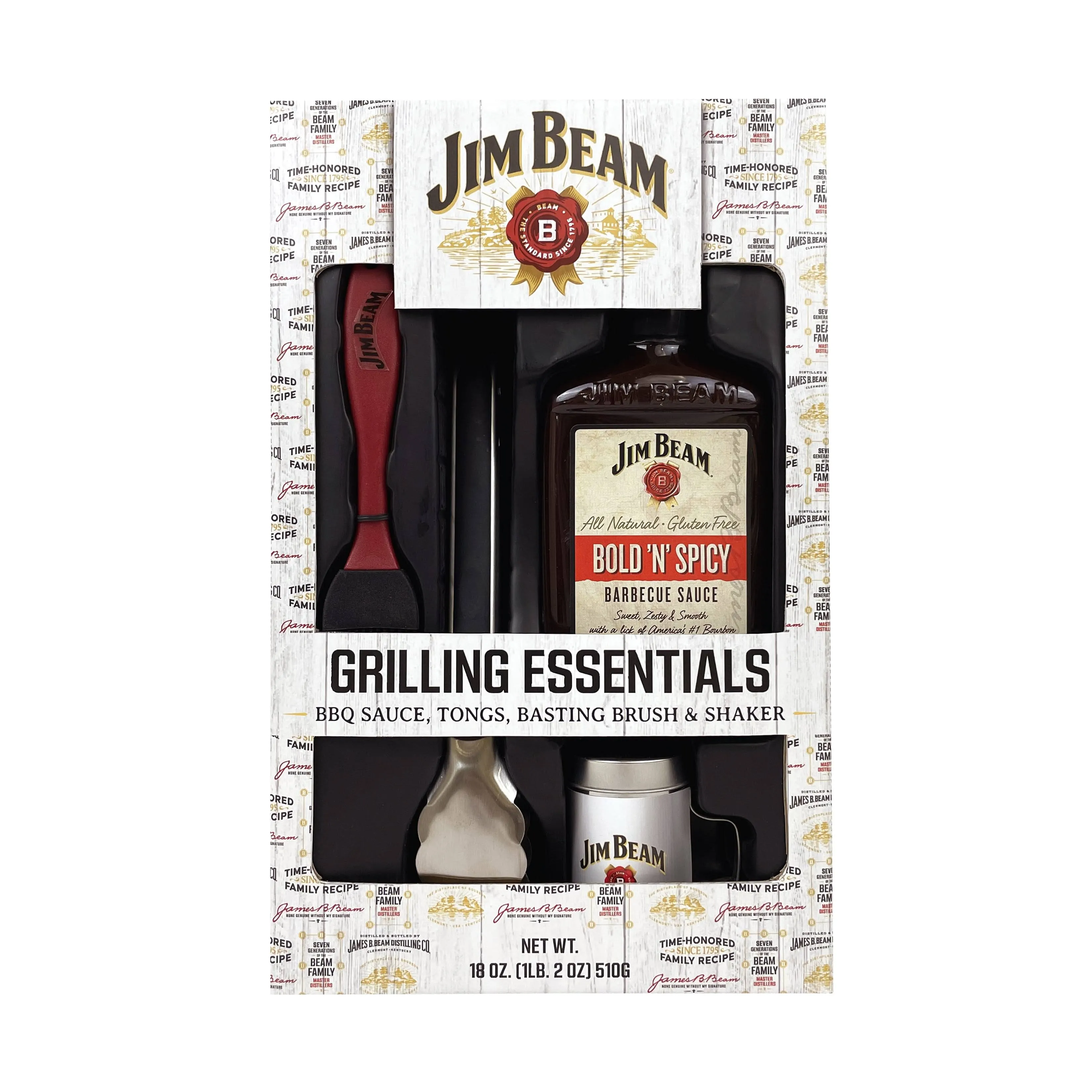 JIM BEAM BBQ GRILLING   ESSENTIALS, BBQ SAUCE, TONGS, BASTING BRUSH &amp; SHAKER