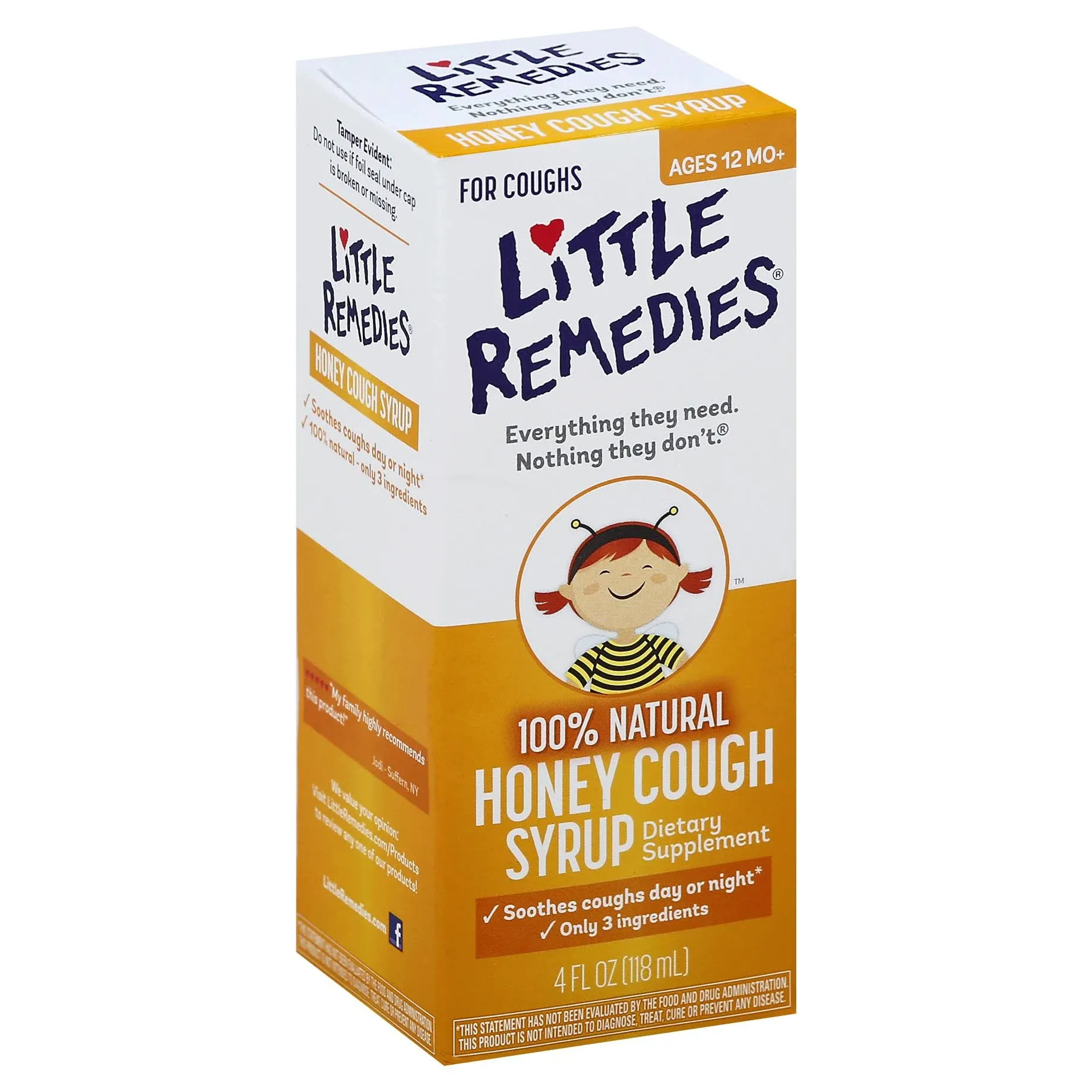 Little Remedies Honey Cough Syrup 12 Mo + 4 fl oz Sealed Bottle Exp 11/2025 New