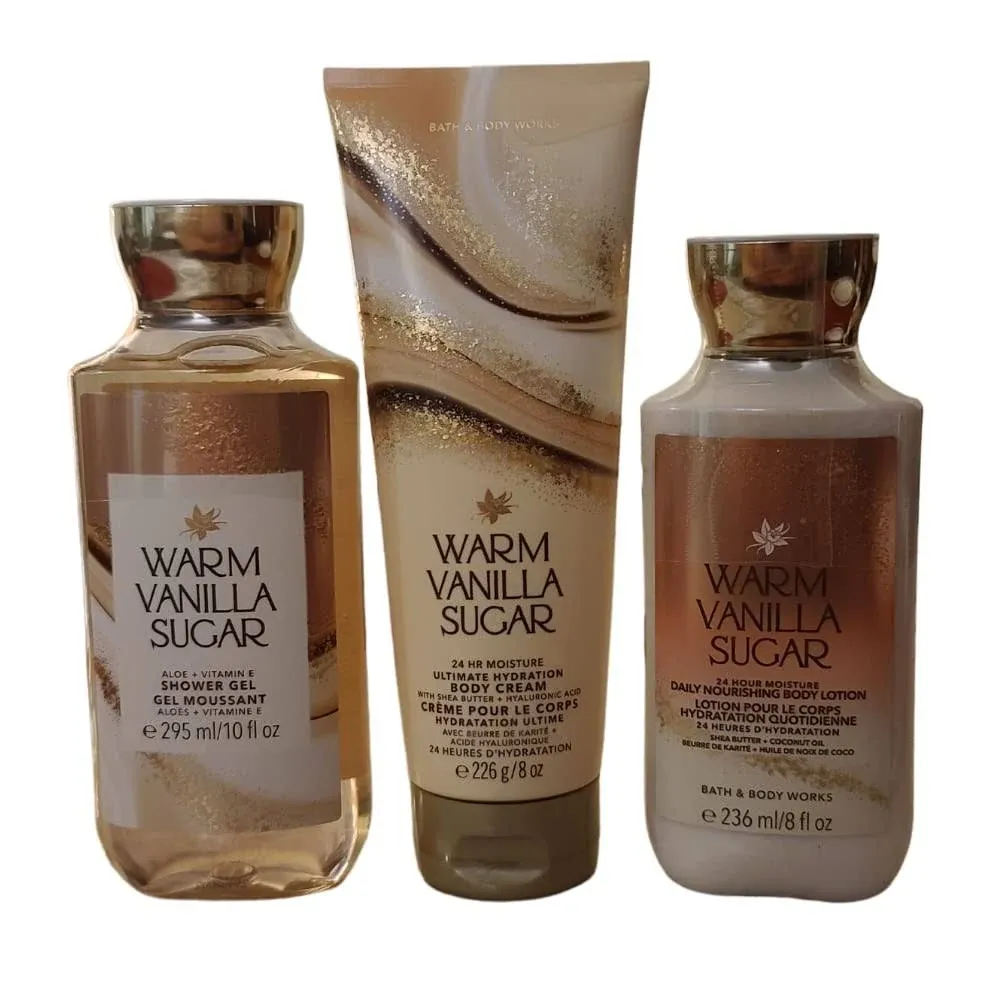 Bath & Body Works Warm Vanilla Sugar Body Set Shower Gel, Body Lotion & Body Cream