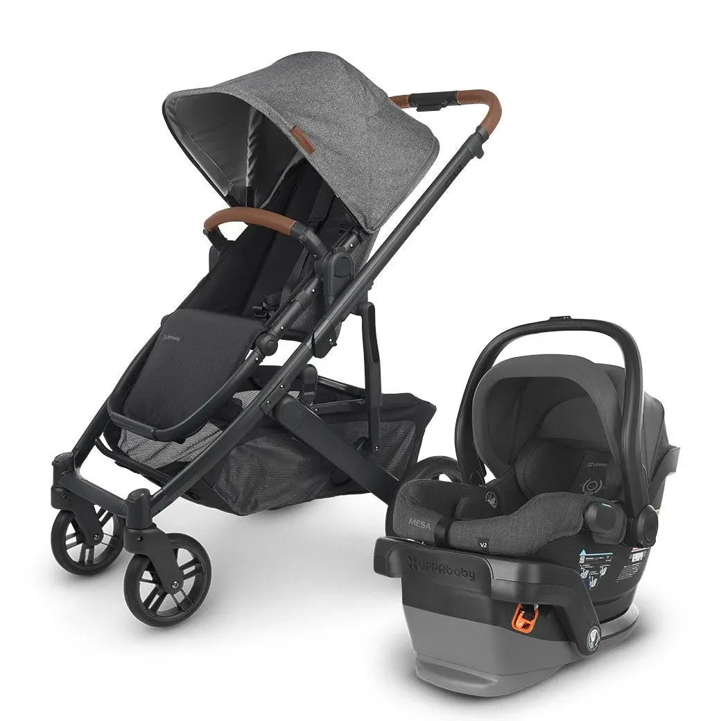 Cruz V2 Stroller - Greyson (Charcoal Melange/Carbon/Saddle Leather) + MESA V2 Infant Car Seat - Jake (Charcoal)