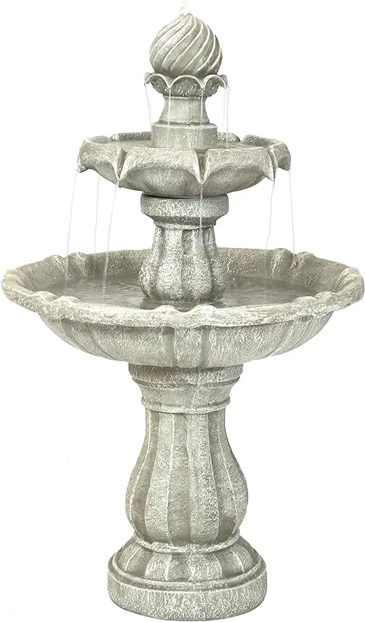 Sunnydaze 35-Inch 2-Tier Solar Water Fountain Outdoor with Battery Backup - Outdoor Water Fountain with Pump - White