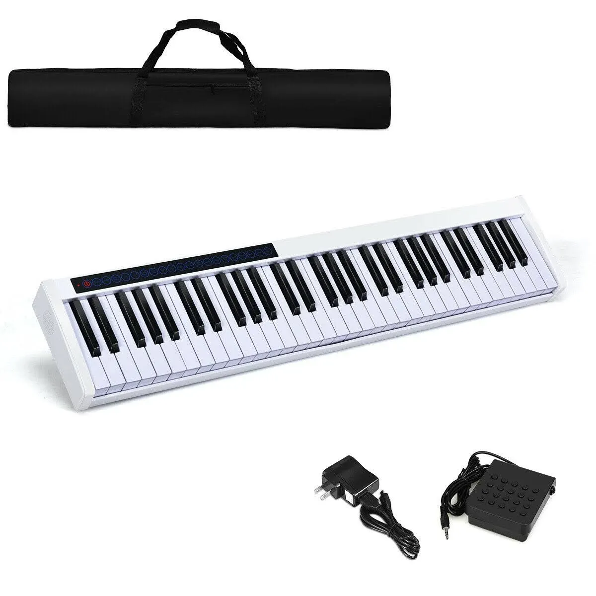 61-Key Portable Digital Stage Piano with Carrying Bag-White | Costway