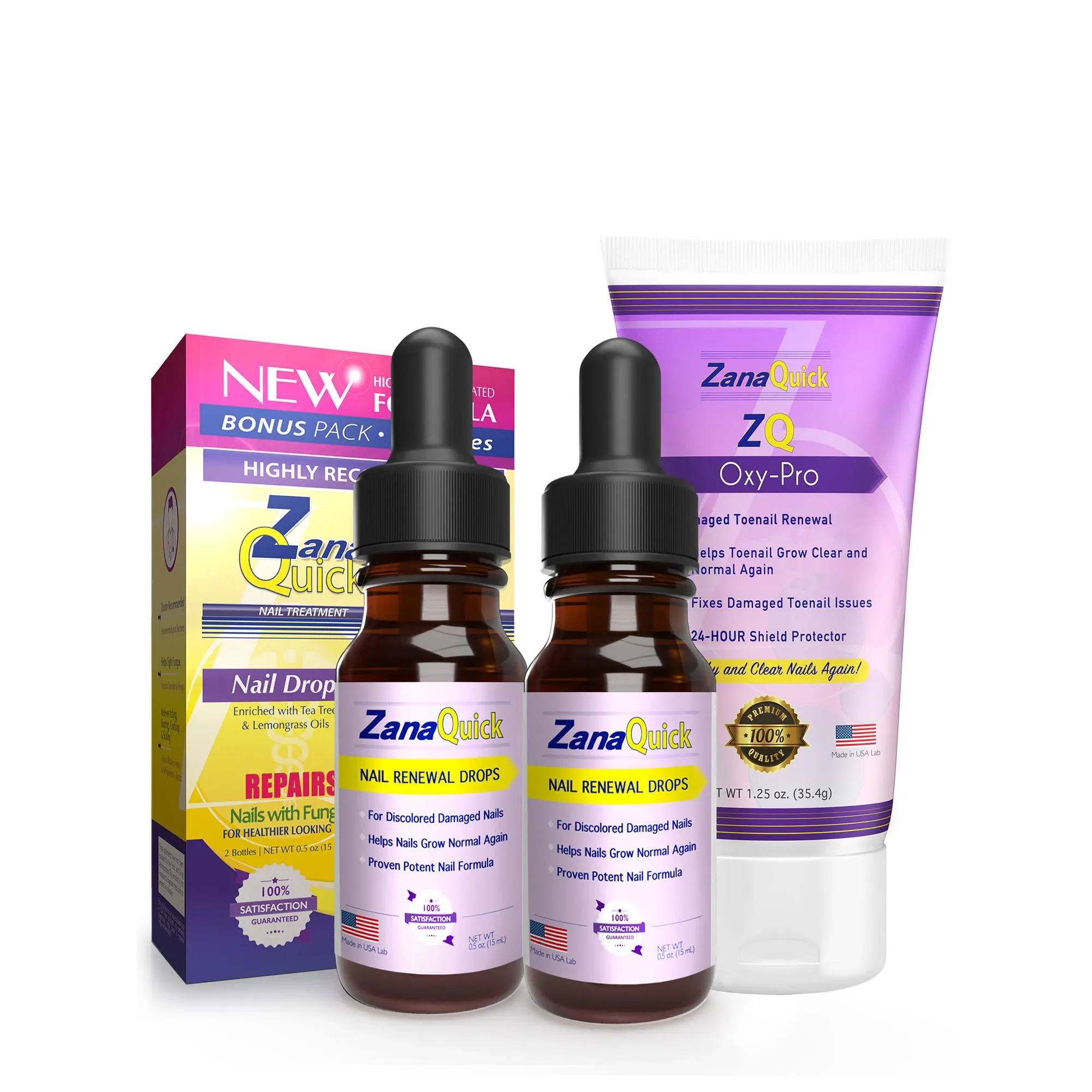 ZanaQuick Nail Fungus Drops + Oxy-Pro Toenail Fingernail Ointment Bundle