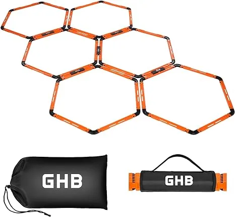 Hex Agility Rings Set w/ Bag, Portable Speed Hexagon Hurdles Footwork Training