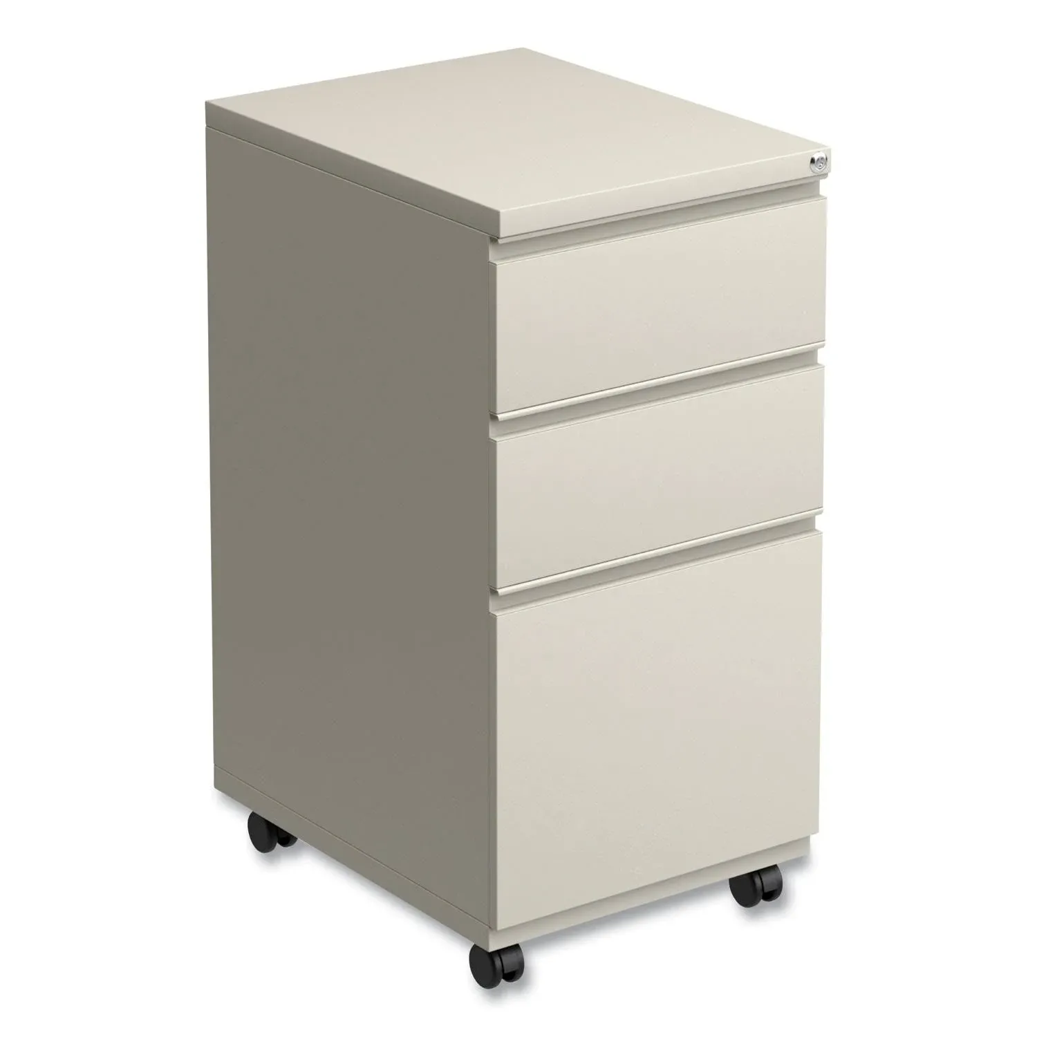 Three-Drawer Metal Pedestal File With Full-Length Pull, 14-7/8w x 19-1/8d, Putty