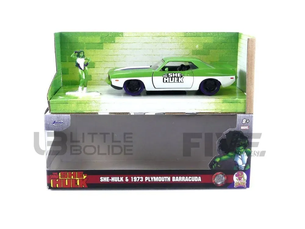 Marvel 1:32 1973 Plymouth Barracuda Die-Cast Car &amp; 1.65&#034; She-Hulk Figure,...