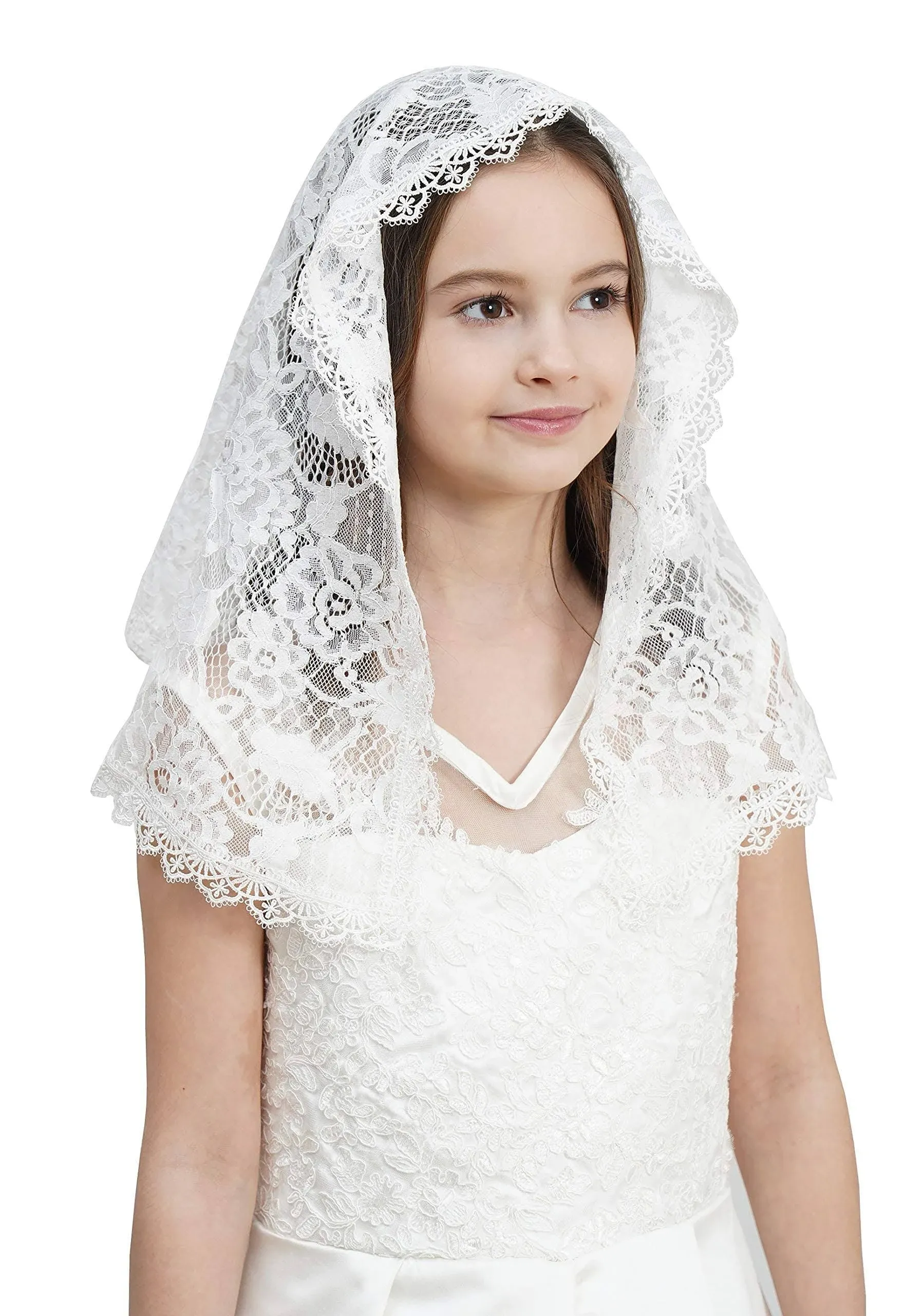 Leimandy Lace Headcovering for Girls Church Mantilla Veils for Girl Lace Head ...