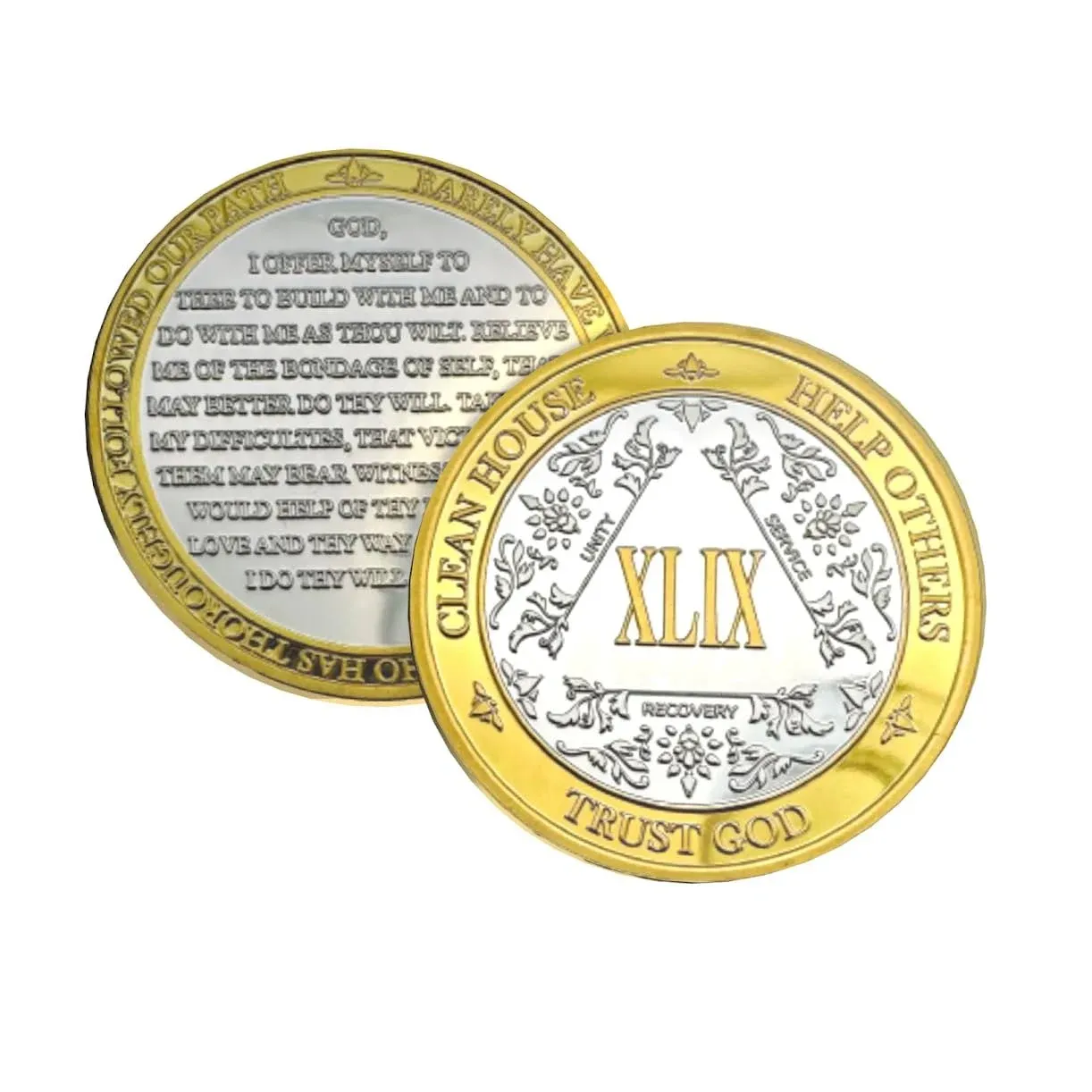 Silver & Gold AA Coin 1-60yrs Sobriety Chip