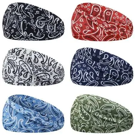 YARIEW 6pcs Headbands Paisley Bandanas Head Bands Sweat Band Hair Wrap Headwrap ...