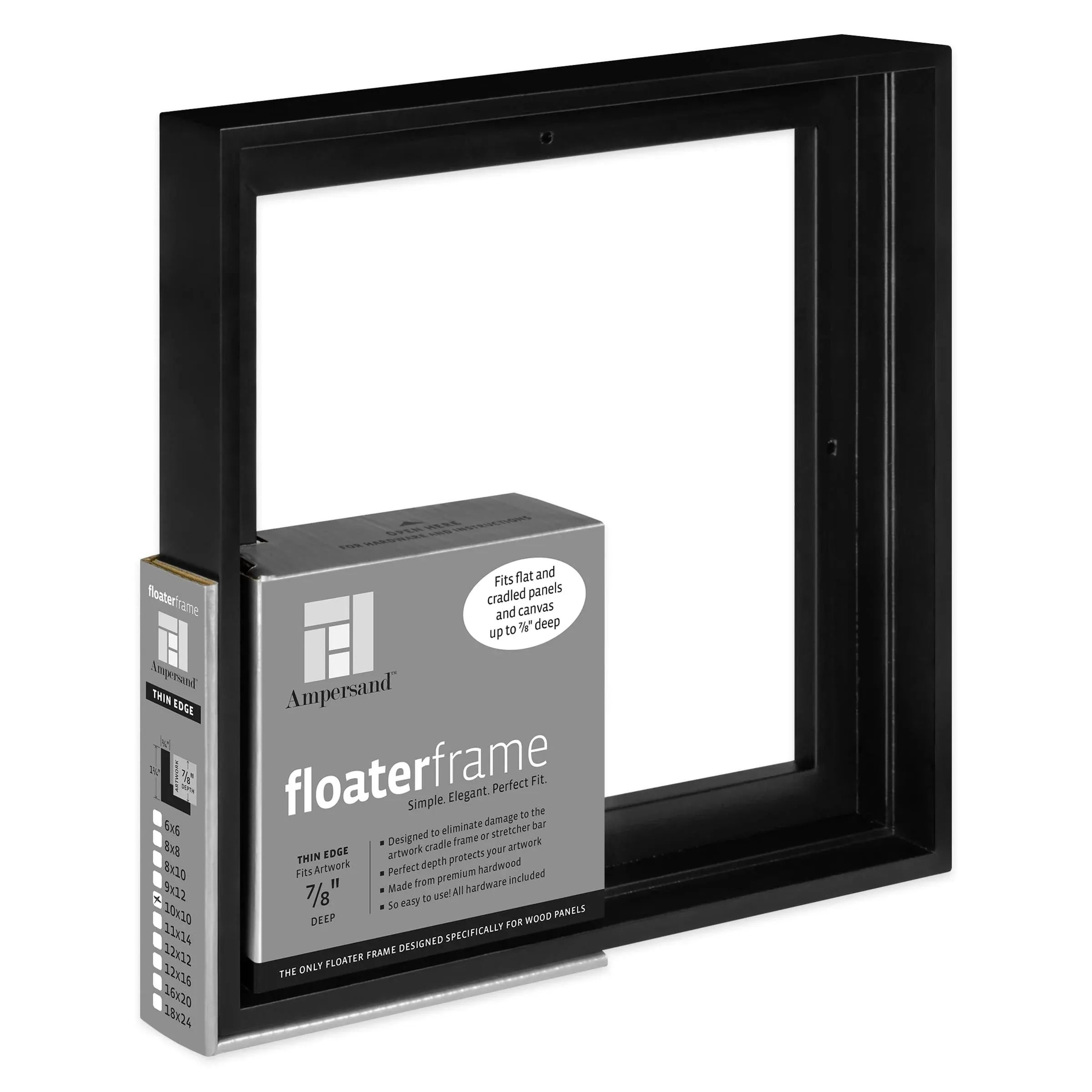 Ampersand Floater Frame - Thin, Black, 10 inch x 10 inch, 7/8 inch