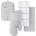 KitchenAid Onion Quilt Kitchen Towel, Oven Mitt & Potholder Set 4-Pack - Matte Grey