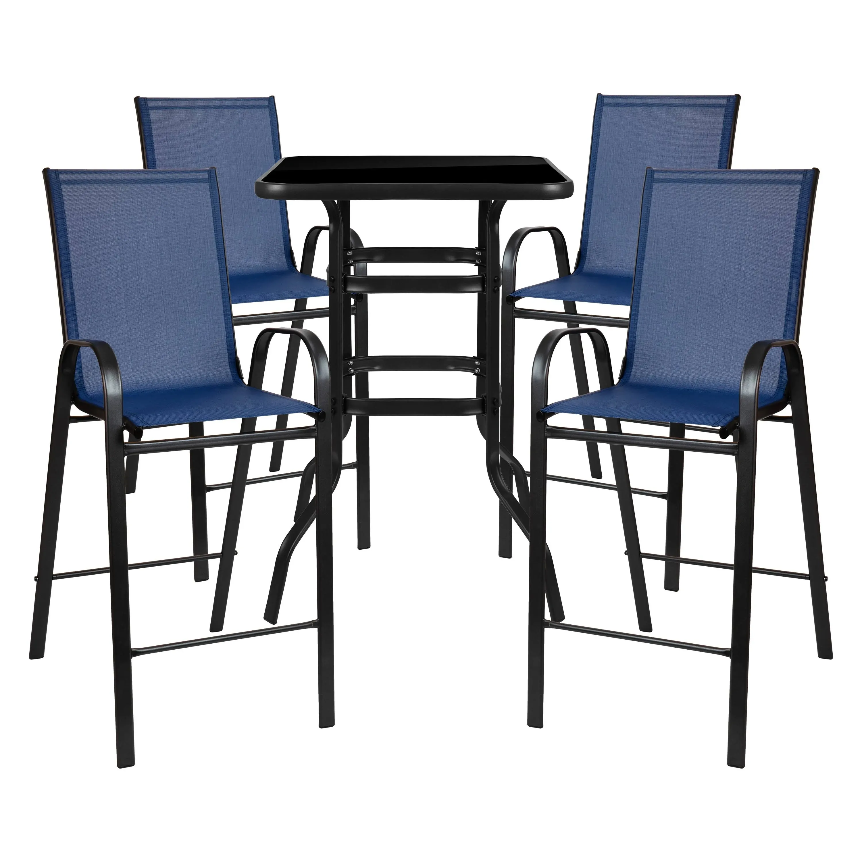 Alamont Home - Brazos Outdoor Square Modern Steel 5 Piece Patio Set - Navy