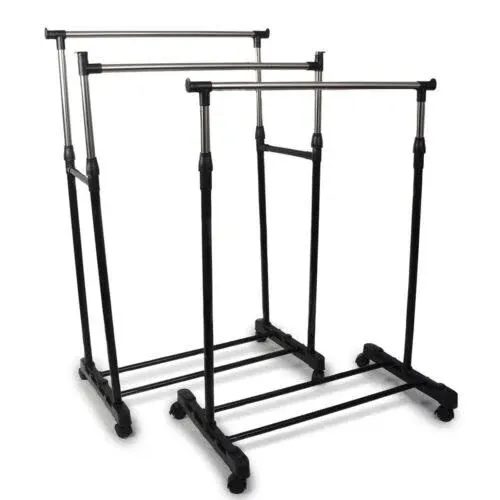 Jecpuo Clothes Rack Small Metal Garment with Shelves for 2-tier, Black 