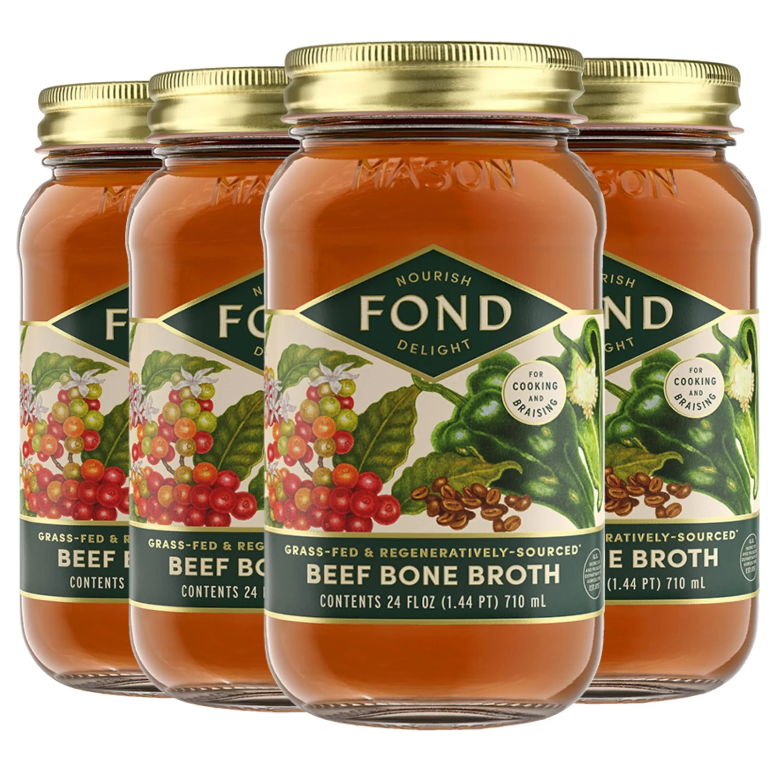 Regenerative Poblano Beef Bone Broth - 4 Jars - 24 oz